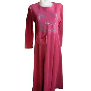 Vintage Womens Festival Dress 6/8 80s Burgundy Velour Stretch BOHO Embroidered
